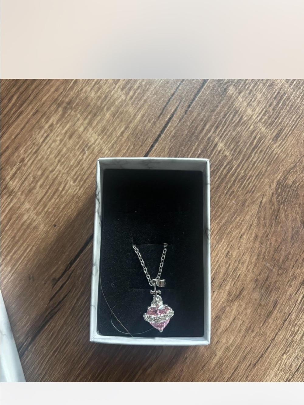 Pink heart with cross necklace